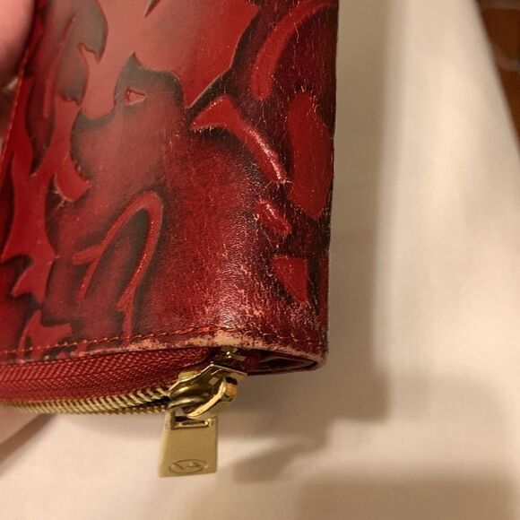 Valentina Embossed zip around reddish burgundy wallet EUC - Picture 12 of 12